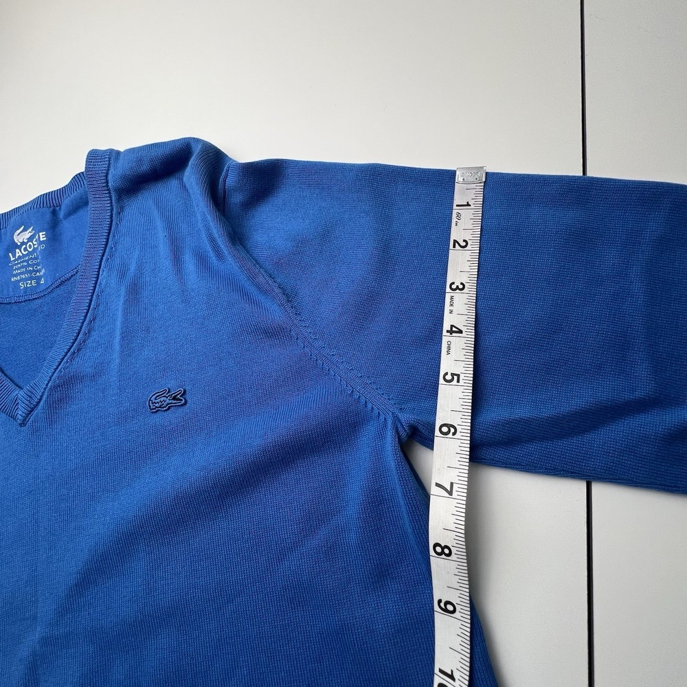 Lacoste Sweater Men's Size 4 (Medium) Blue Cotton V Neck Crocodile Logo Pullover - Picture 10 of 13